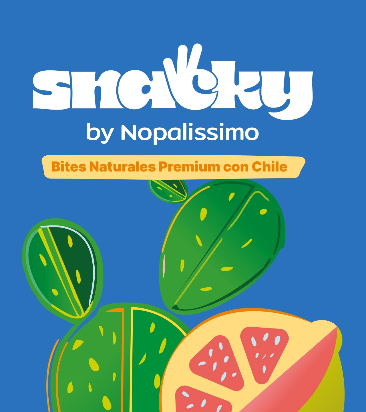 Identidad gráfica de Snacky by Nopalissimo con ilustraciones de nopal y guayaba