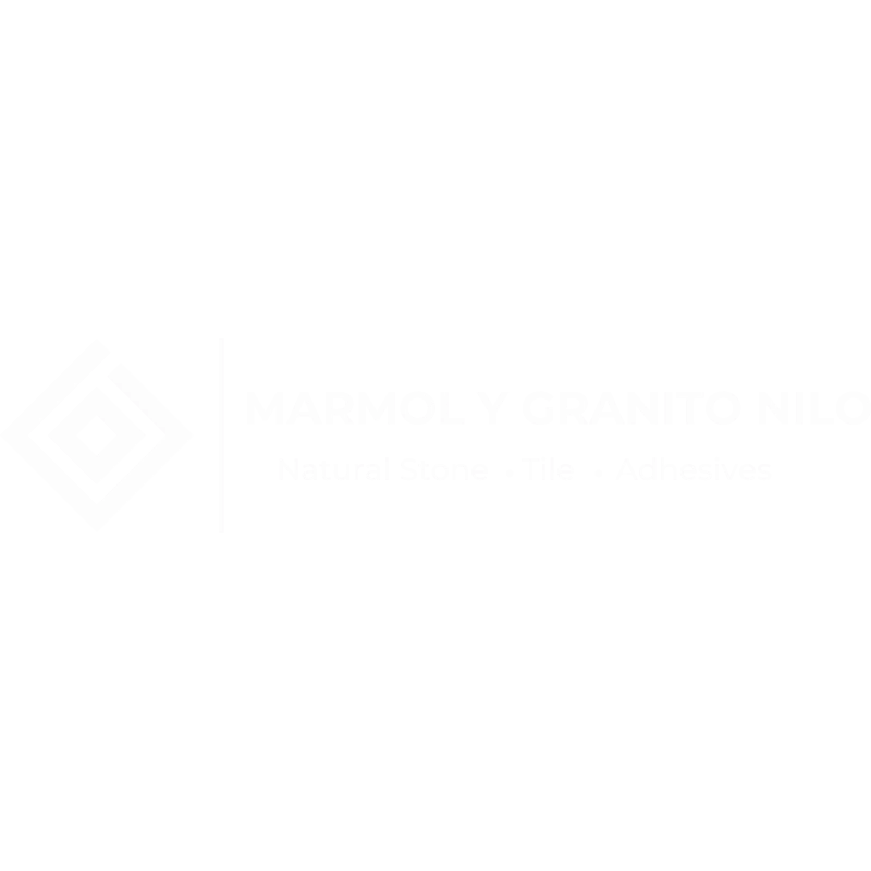 Logotipo de Mármol y Granito Nilo en color blanco.
